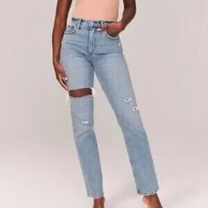 Abercrombie & Fitch 90's Straight Leg Ultra High Rise Curve Love Jeans Blue 12